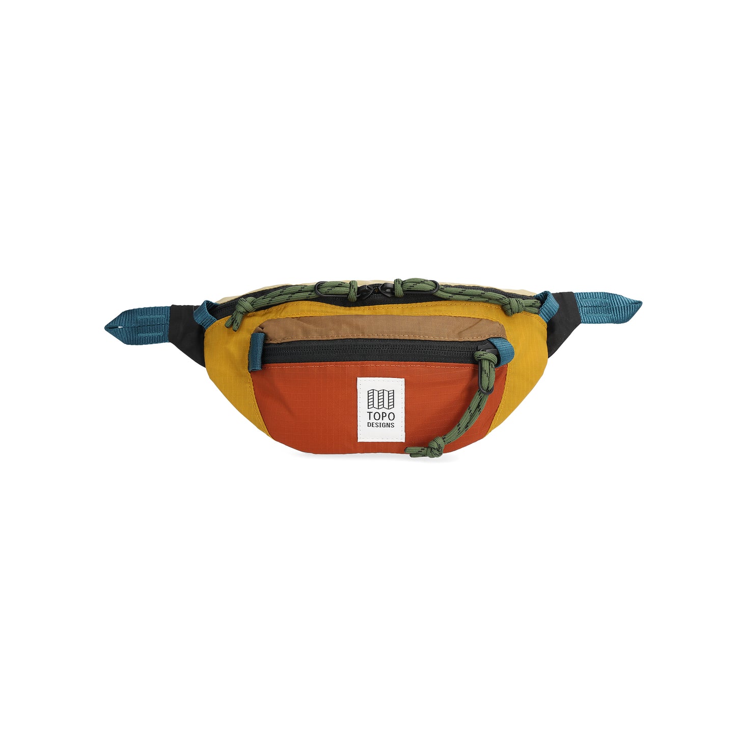 Front View of Topo Designs Mountain Waist Pack in "Mustard / Clay"