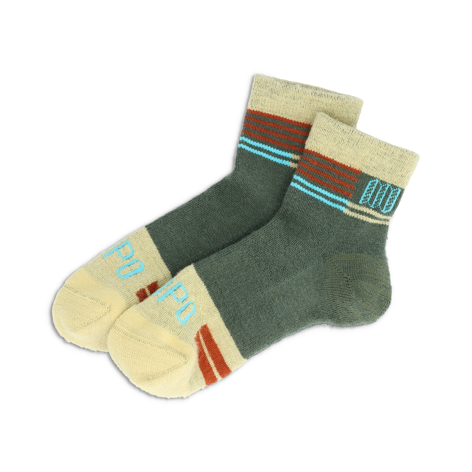 Front View of Topo Designs Mountain Trail Sock in "Olive / Hemp"