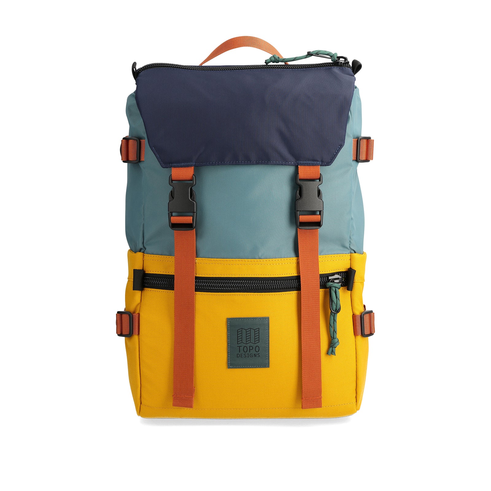 Front View of Topo Designs Rover Pack Classic in "Sea Pine / Mustard"