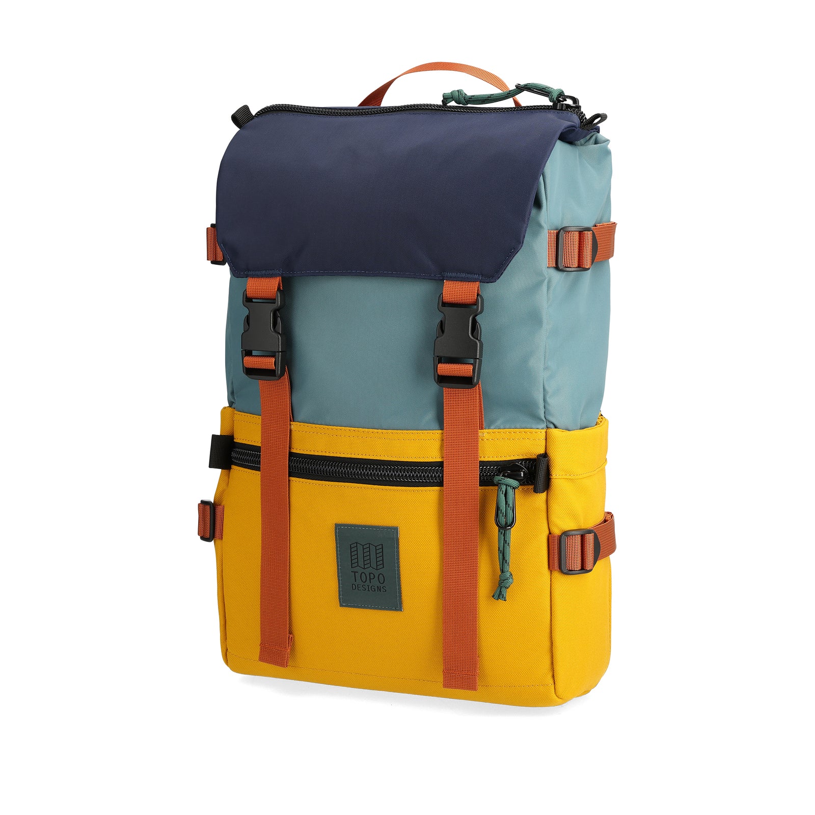 Front View of Topo Designs Rover Pack Classic in "Sea Pine / Mustard"