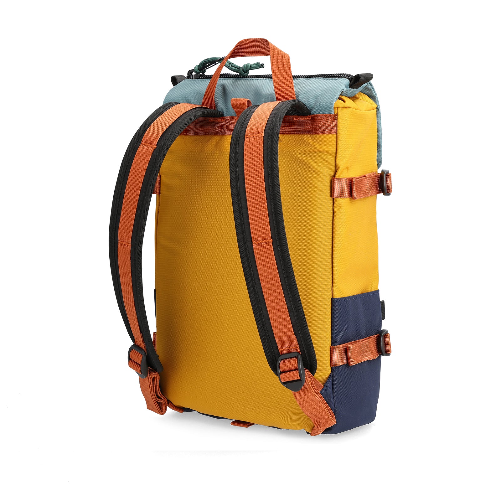 Back View of Topo Designs Rover Pack Mini in "Navy / Mustard"
