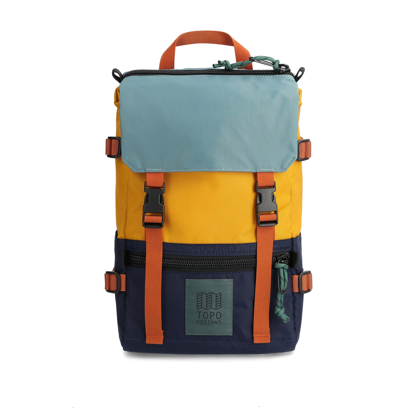Front View of Topo Designs Rover Pack Mini in "Navy / Mustard"