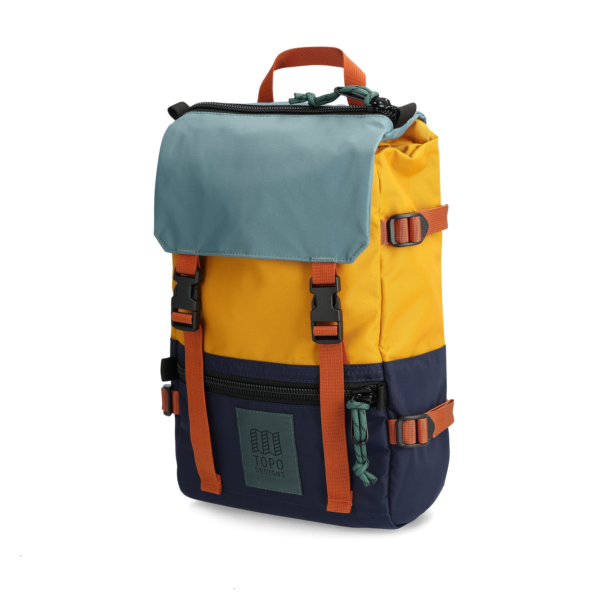 Front View of Topo Designs Rover Pack Mini in "Navy / Mustard"