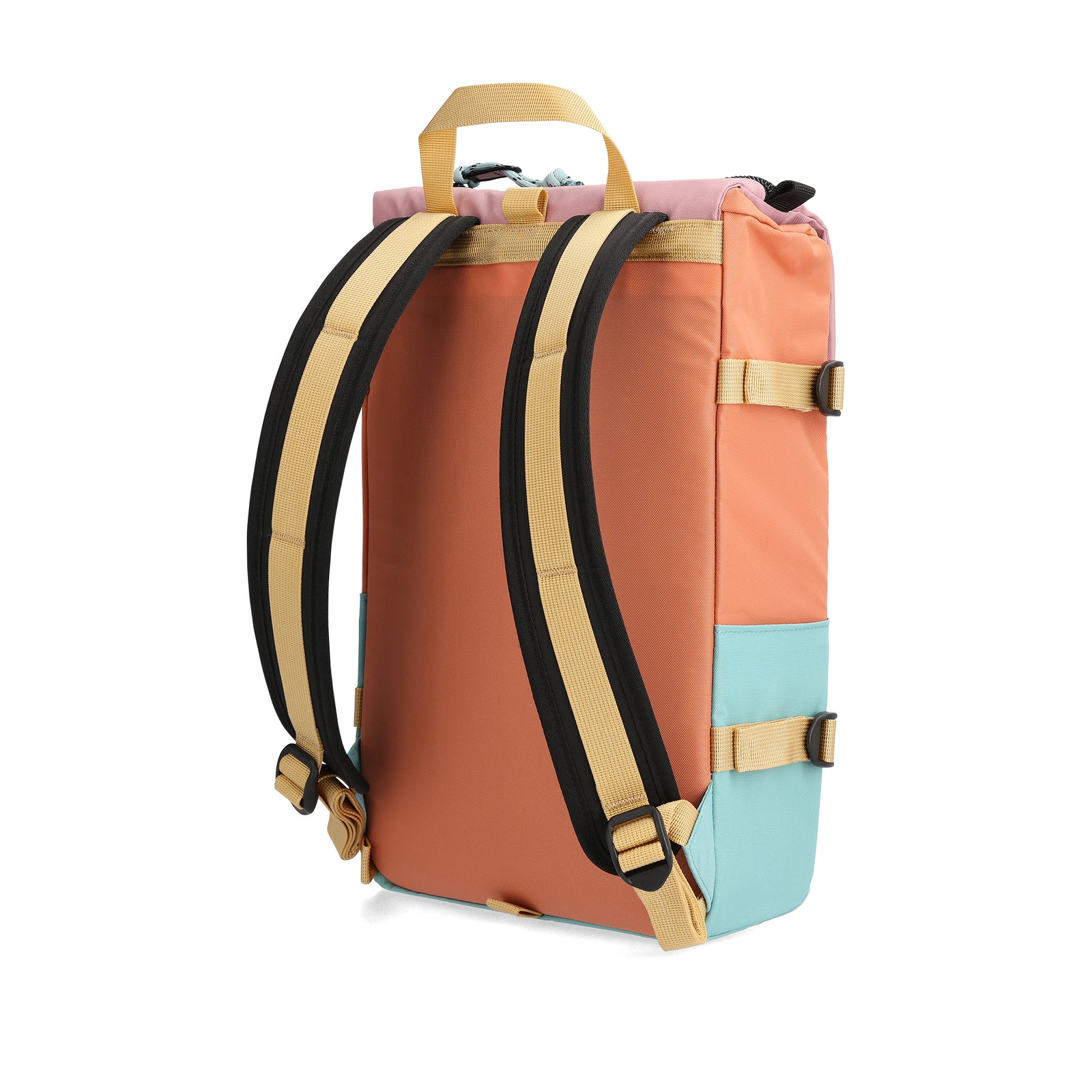 Back View of Topo Designs Rover Pack Mini in "Rose / Geode Green"