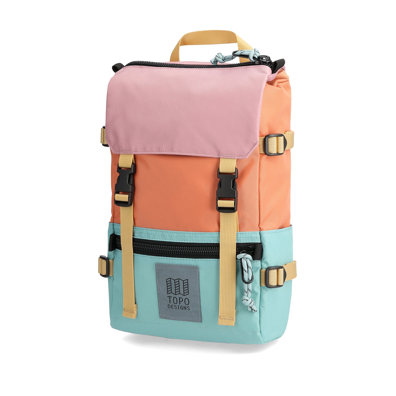 Front View of Topo Designs Rover Pack Mini in "Rose / Geode Green"