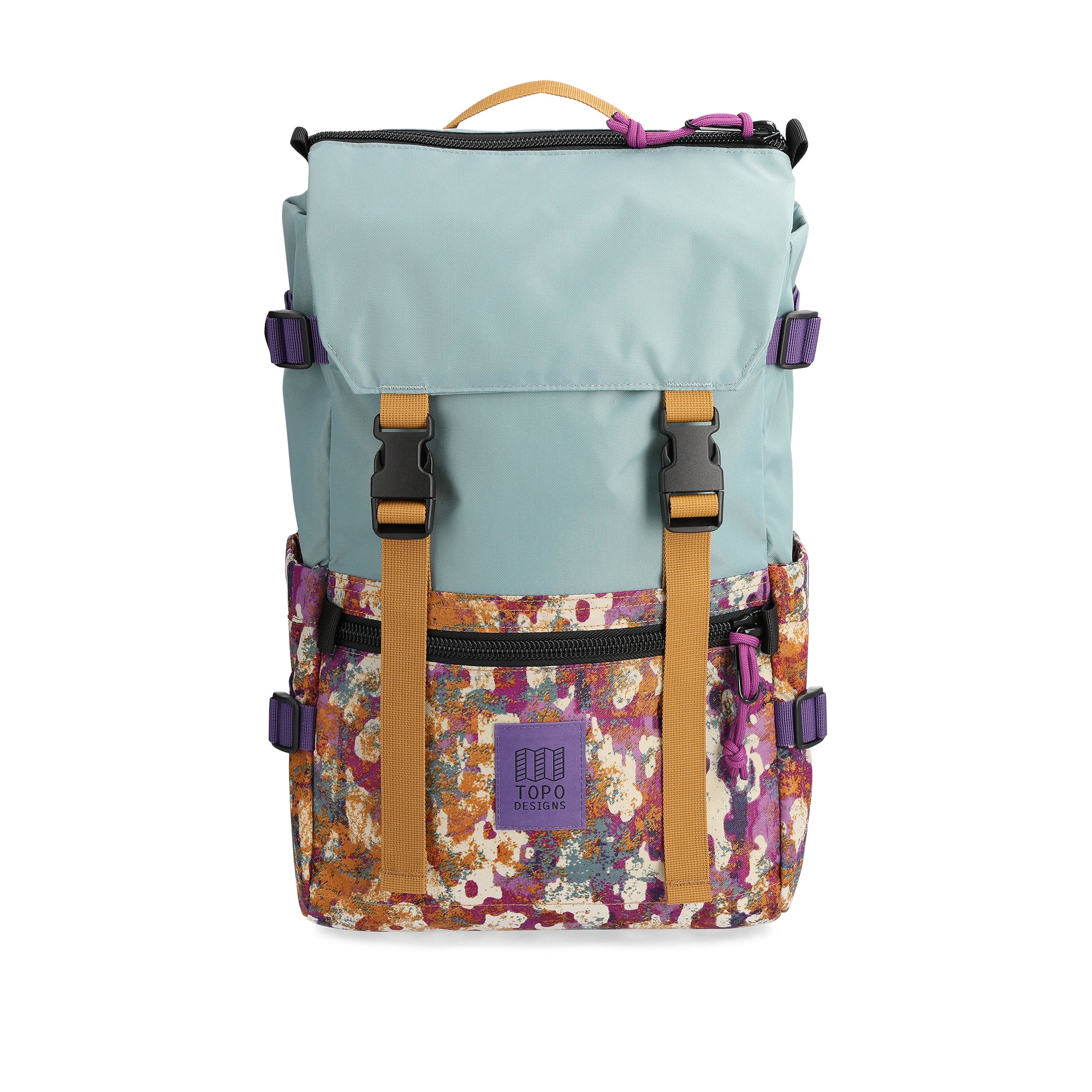 Front View of Topo Designs Rover Pack Classic in "Slate Blue / Khaki Celestial"