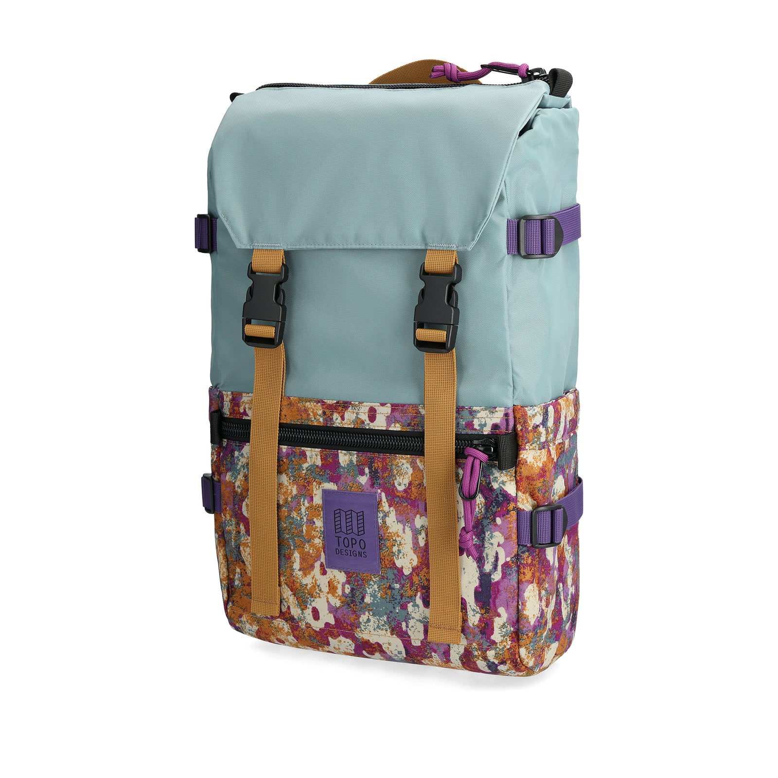 Front View of Topo Designs Rover Pack Classic in "Slate Blue / Khaki Celestial"
