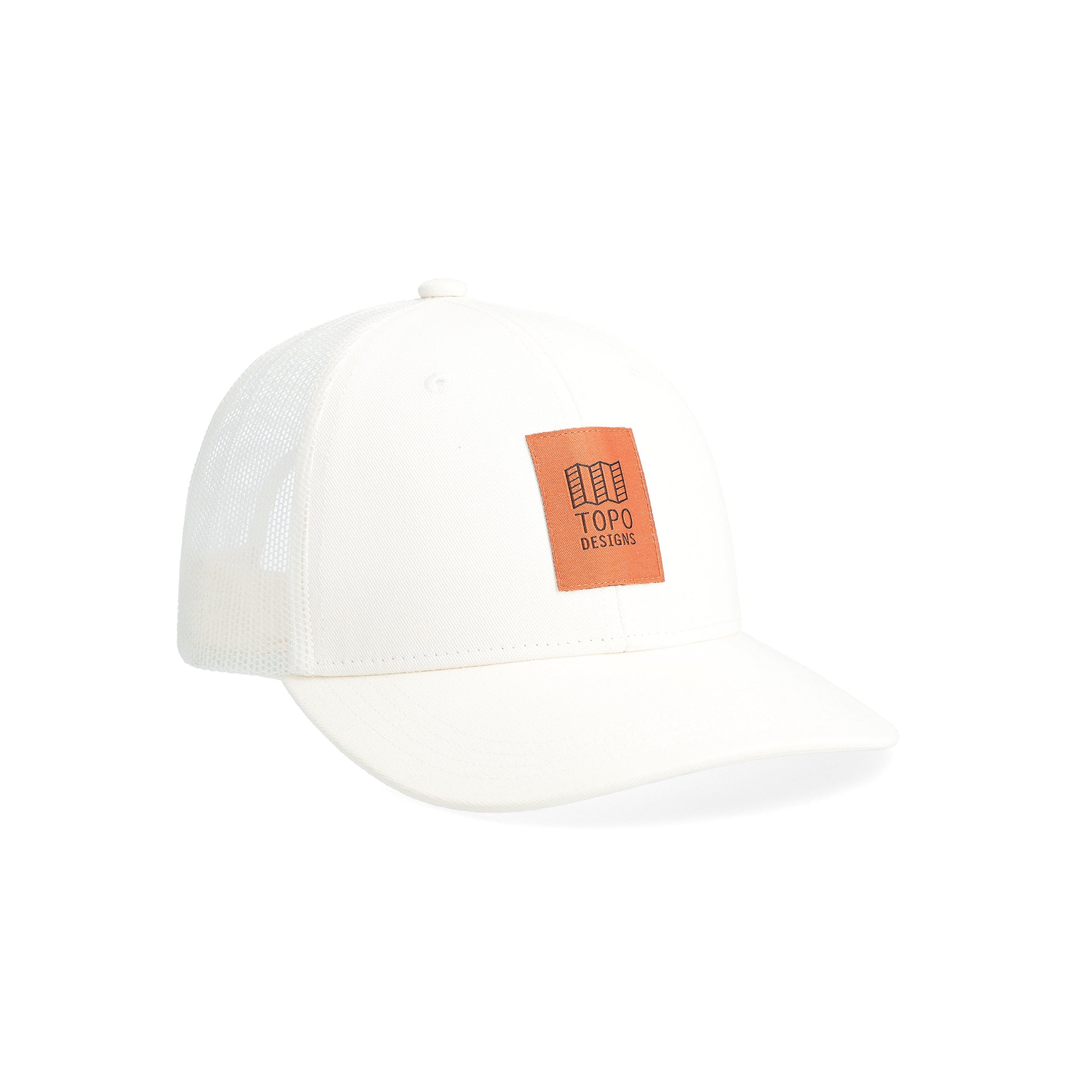 Front View of Topo Designs Topo Trucker Hat - Original Logo in "Bone White"