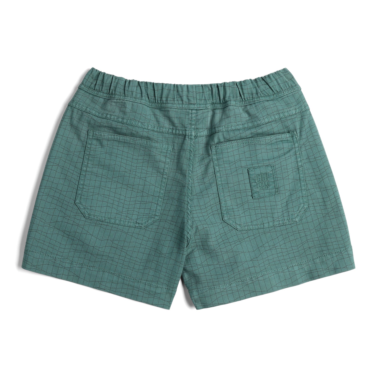 Back View of Topo Designs Dirt Shorts - Women's in "Sea Pine Terrain"