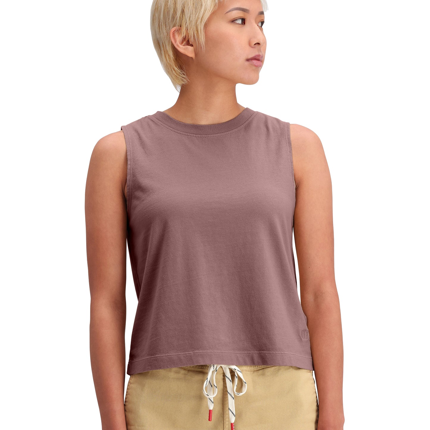 Detail shot of Topo Designs Dirt Tank - Women's in "Peppercorn"