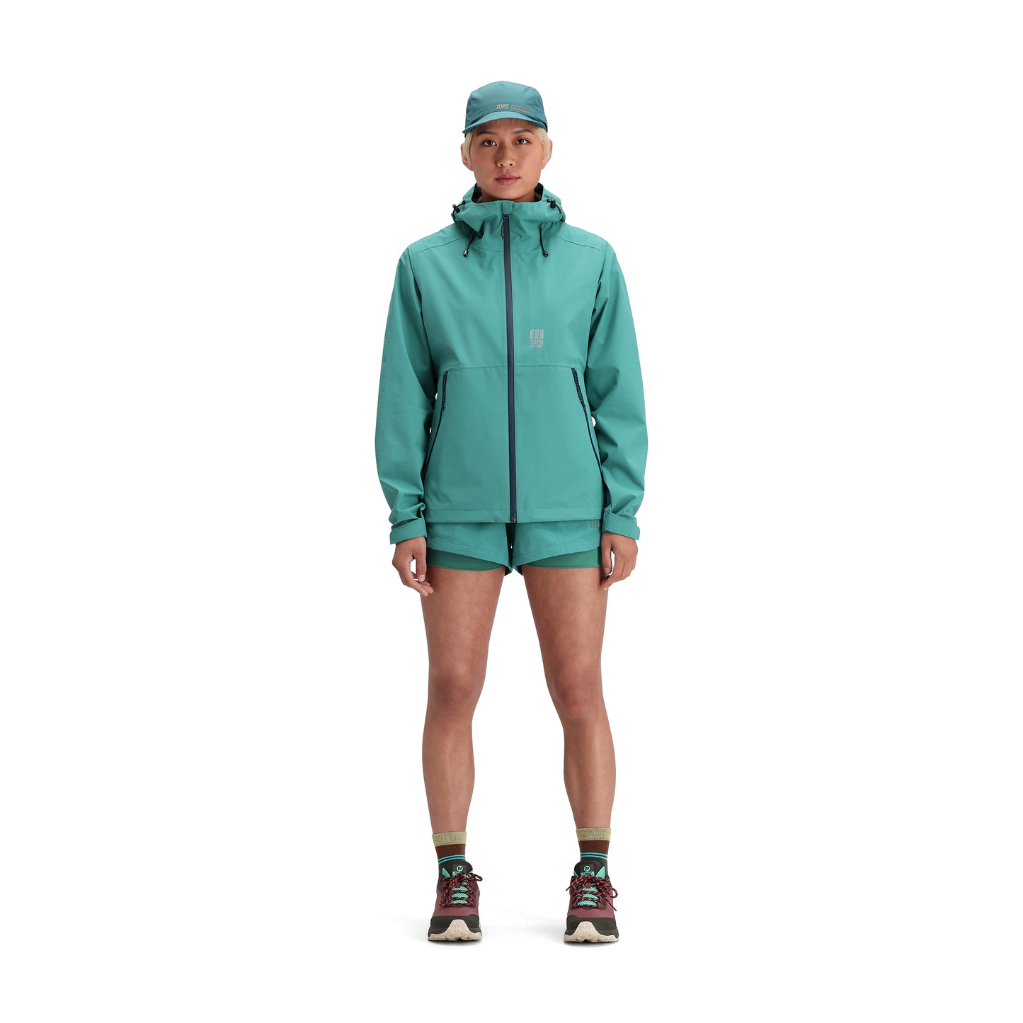 General front model shot of Topo Designs Global Jacket - Women's in "Caribbean"