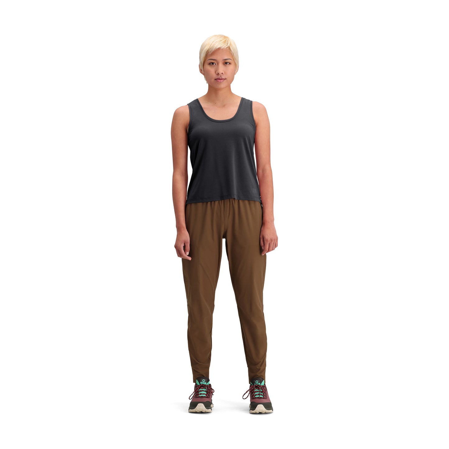 General front model shot of Topo Designs Global Jogger - Women's in "Desert Palm"