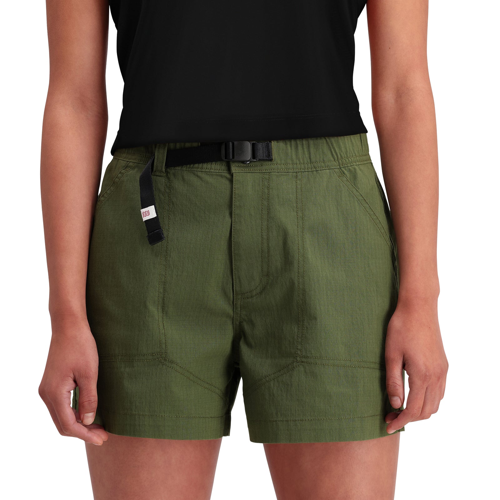 Detail shot of Topo Designs Mountain Short Ripstop - Women's in "Olive"