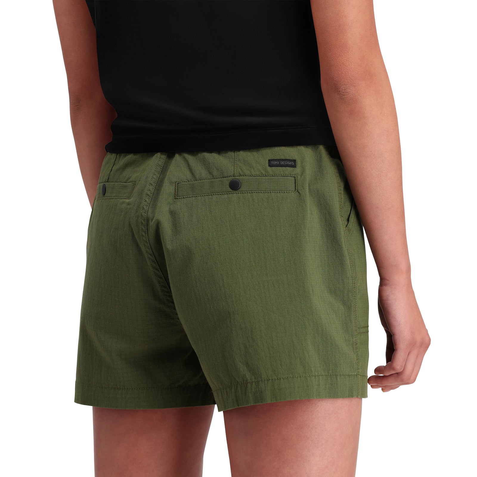 Detail shot of Topo Designs Mountain Short Ripstop - Women's in "Olive"