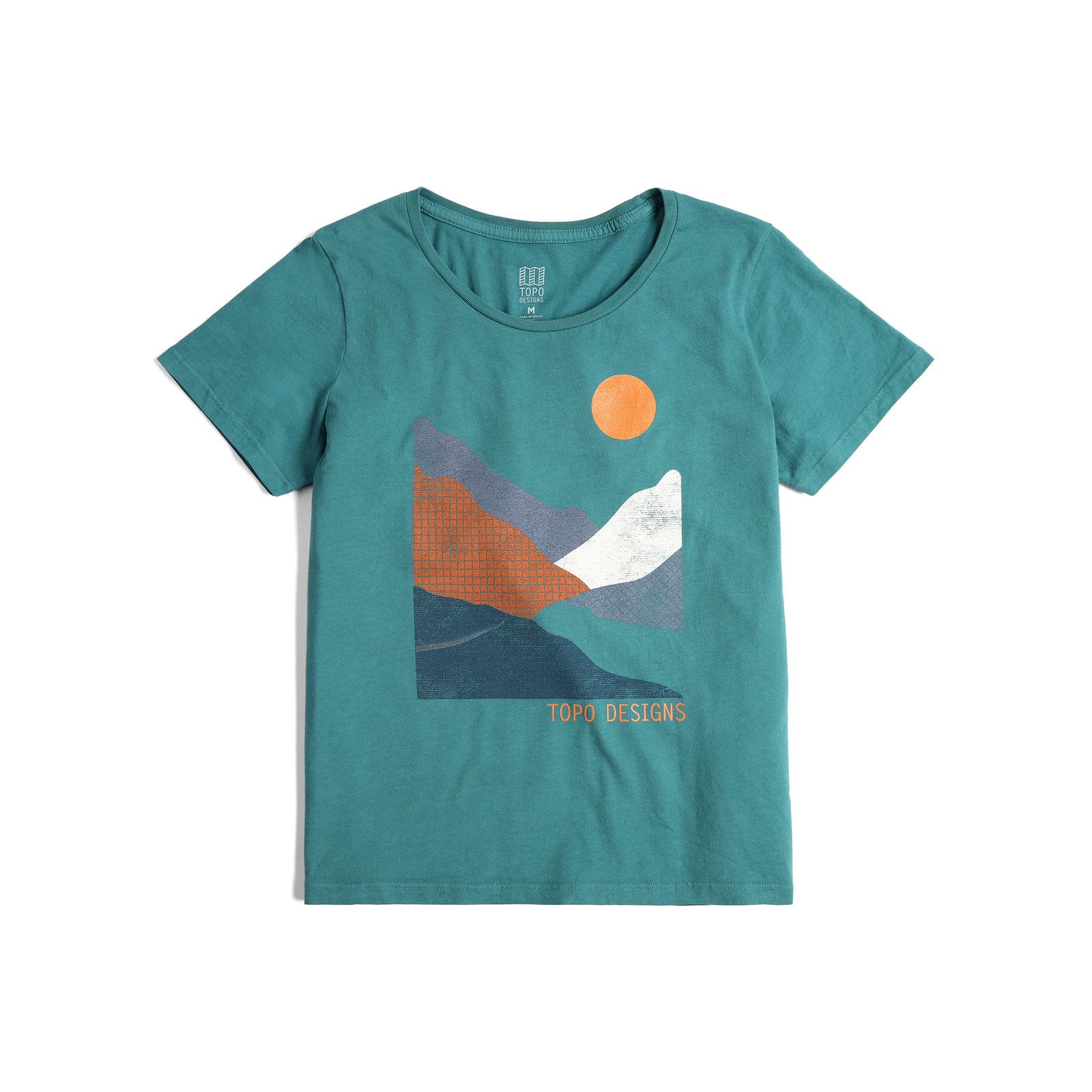 Front View of Topo Designs Retro Lake Tee - Women's in "Caribbean"