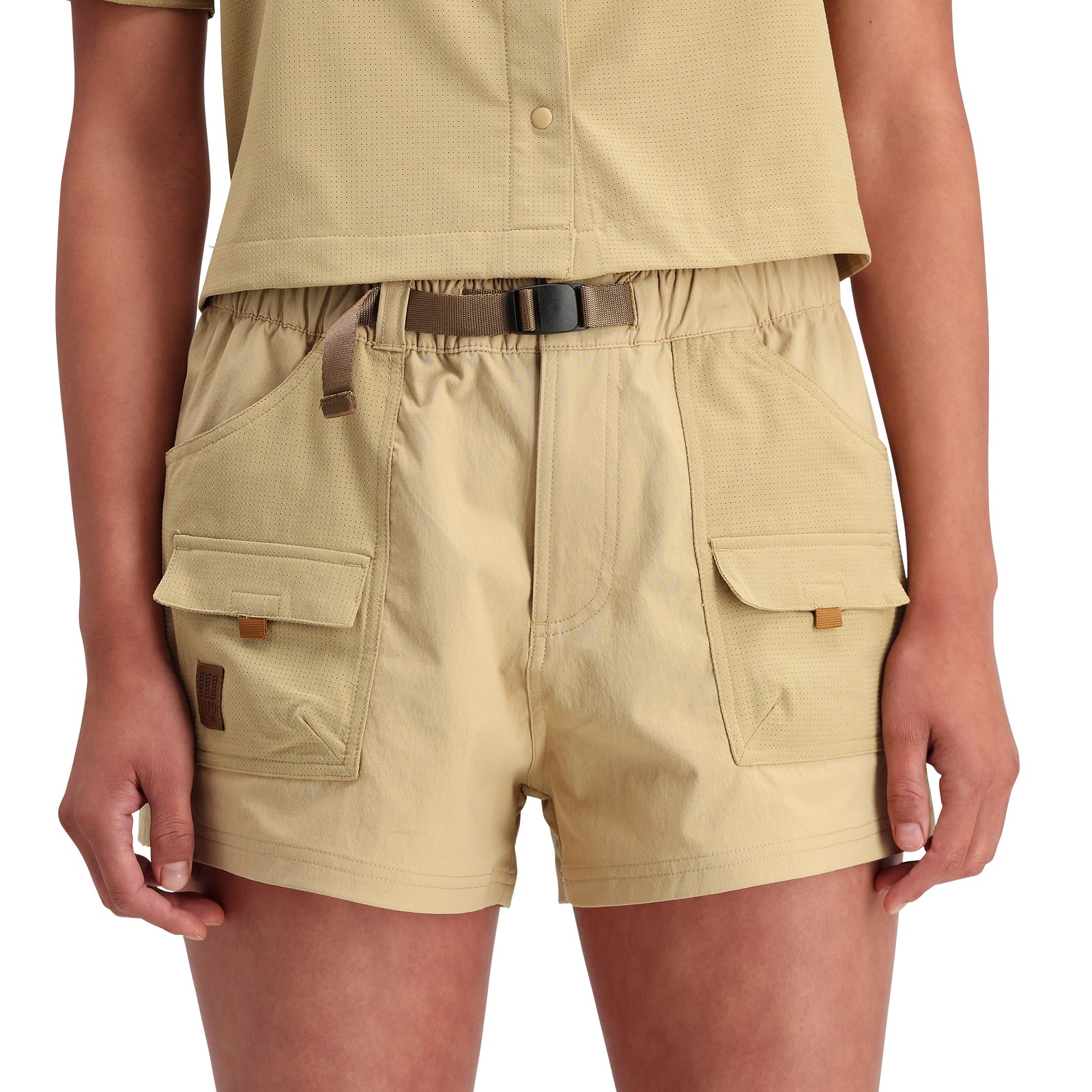 Detail shot of Topo Designs Retro River Shorts - Women's in "Sahara"