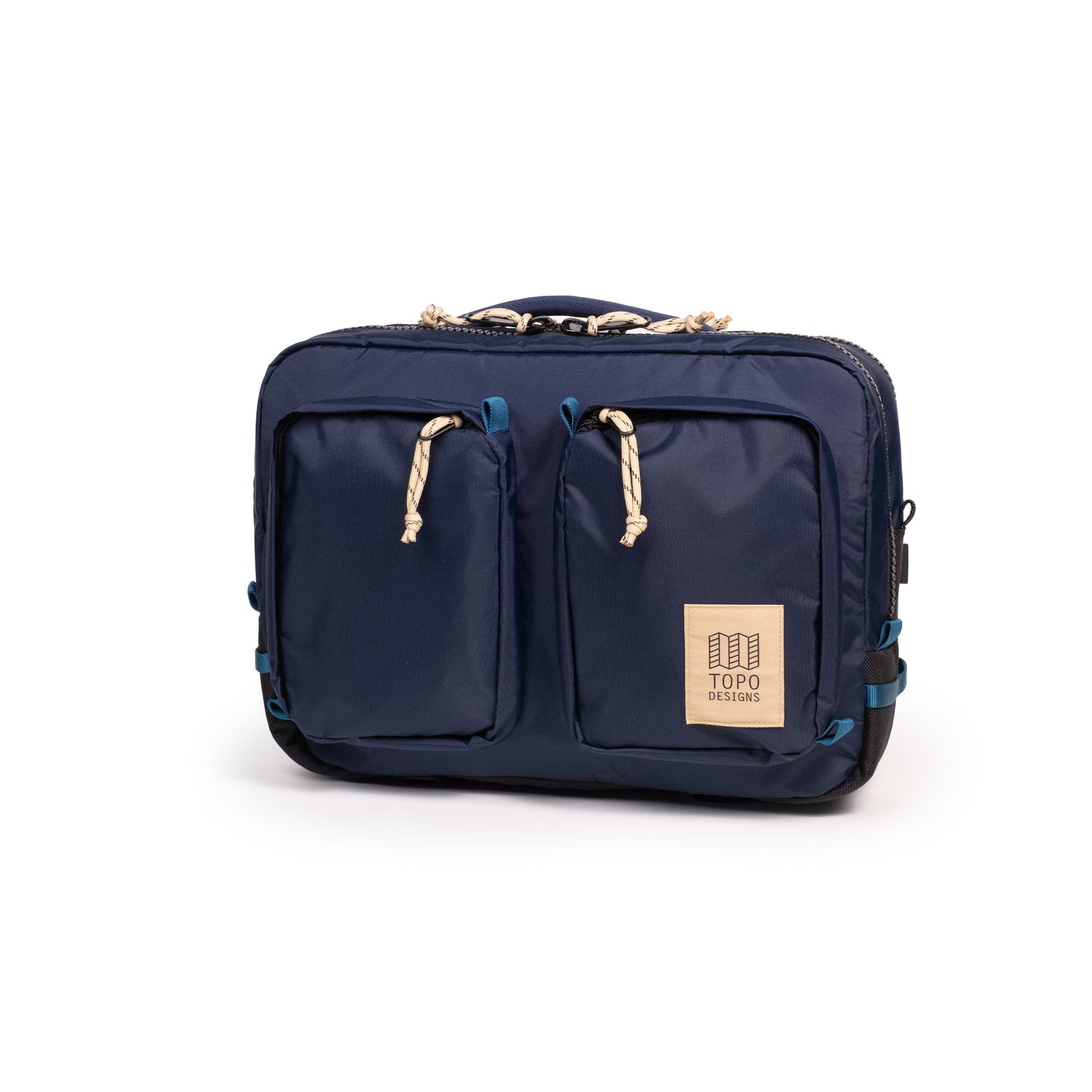 Front View of Topo Designs Global Briefcase in "Navy / Sahara"