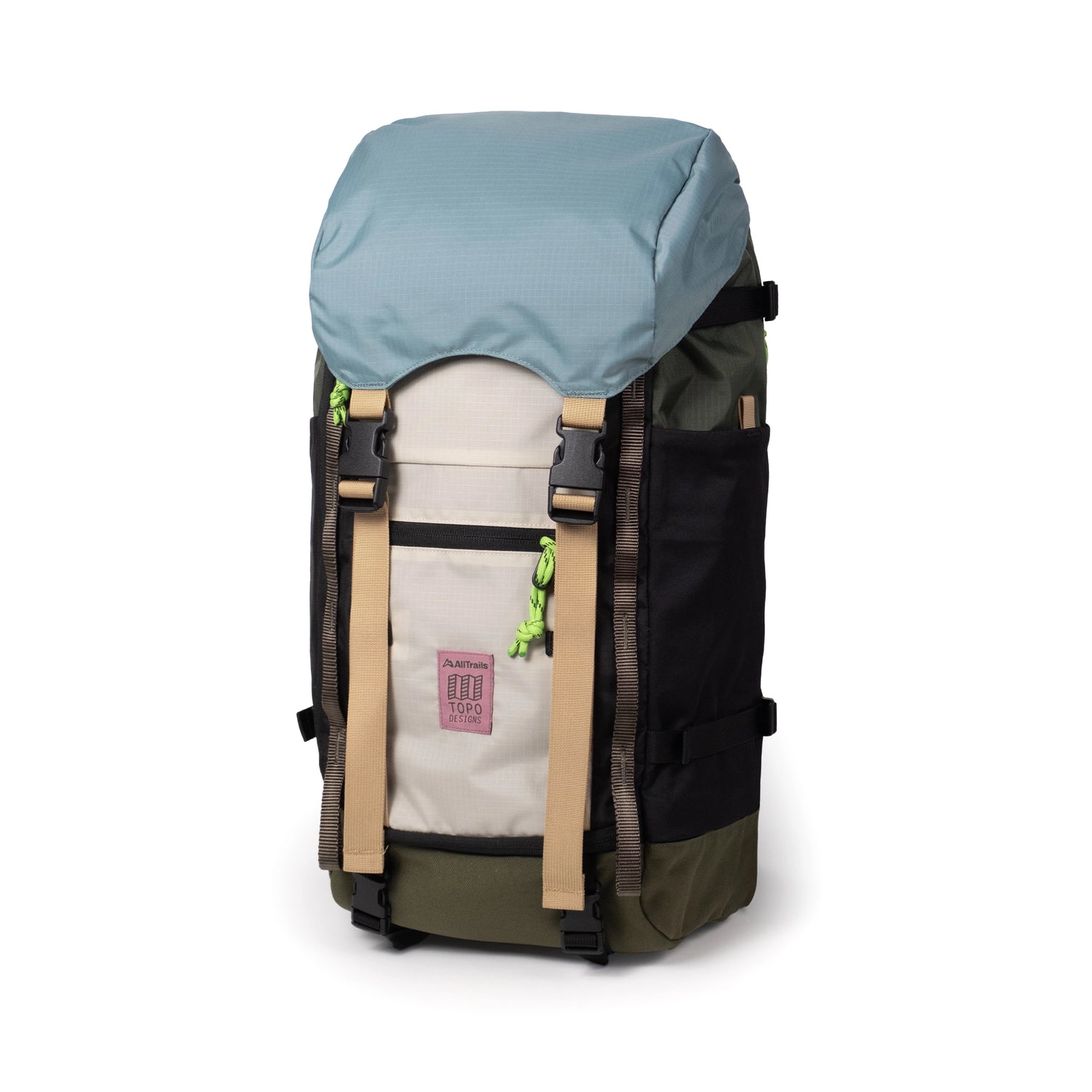 Front View of Topo Designs X Alltrails Rover Trail Pack  in "Bone White / Olive"