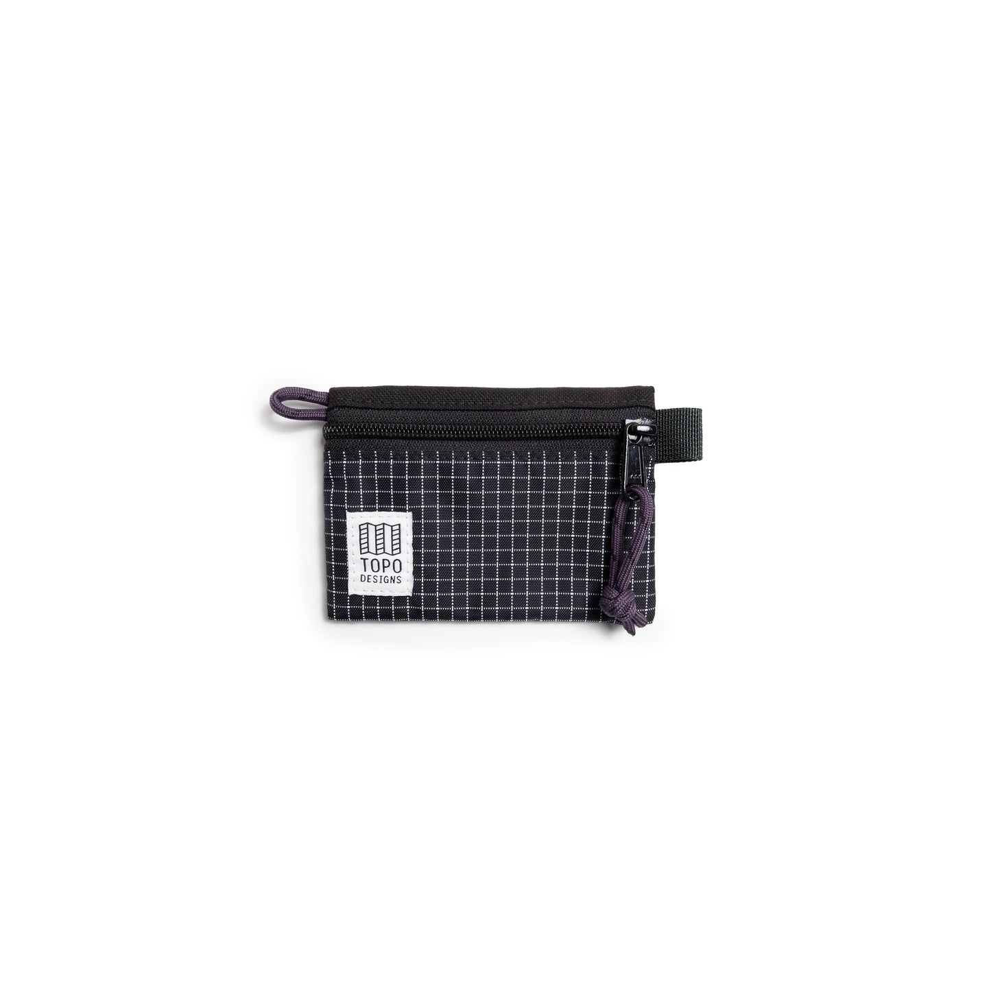 Front View of Topo Designs Accessory Bag "Micro" in "Black / White Grid"