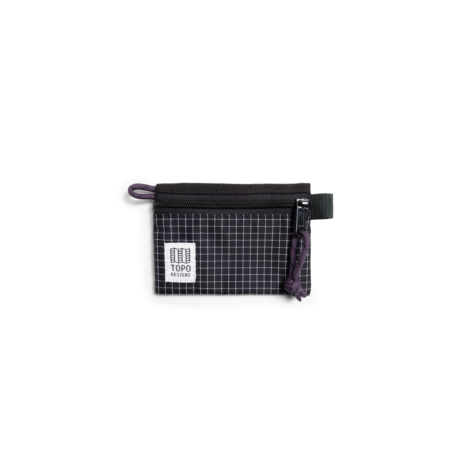 Front View of Topo Designs Accessory Bag "Micro" in "Black / White Grid"