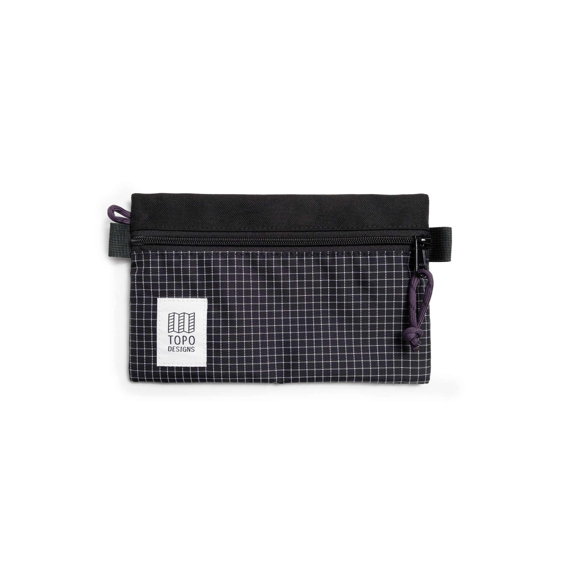 Front View of Topo Designs Accessory Bag "Small" in "Black / White Grid"