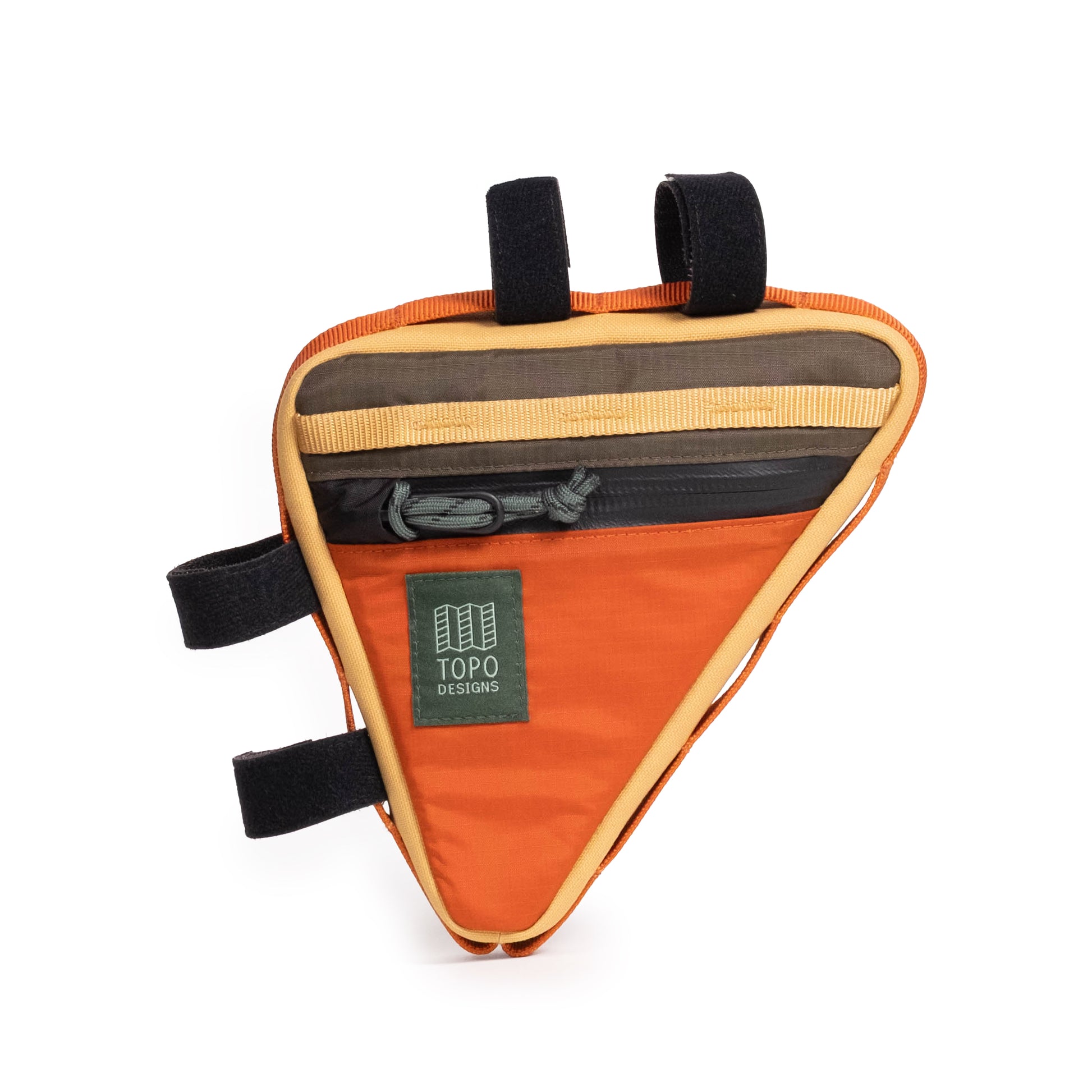 Front View of Topo Designs Bike Frame Bag in "Woodland / Terracotta"