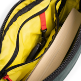 General interior view of Topo Designs Block Bag in "Forest / Bone White"