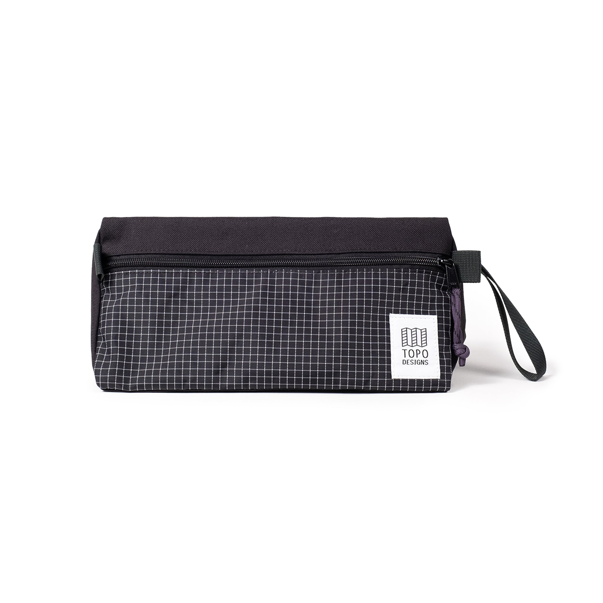Front View of Topo Designs Dopp Kit in "Black Grid"