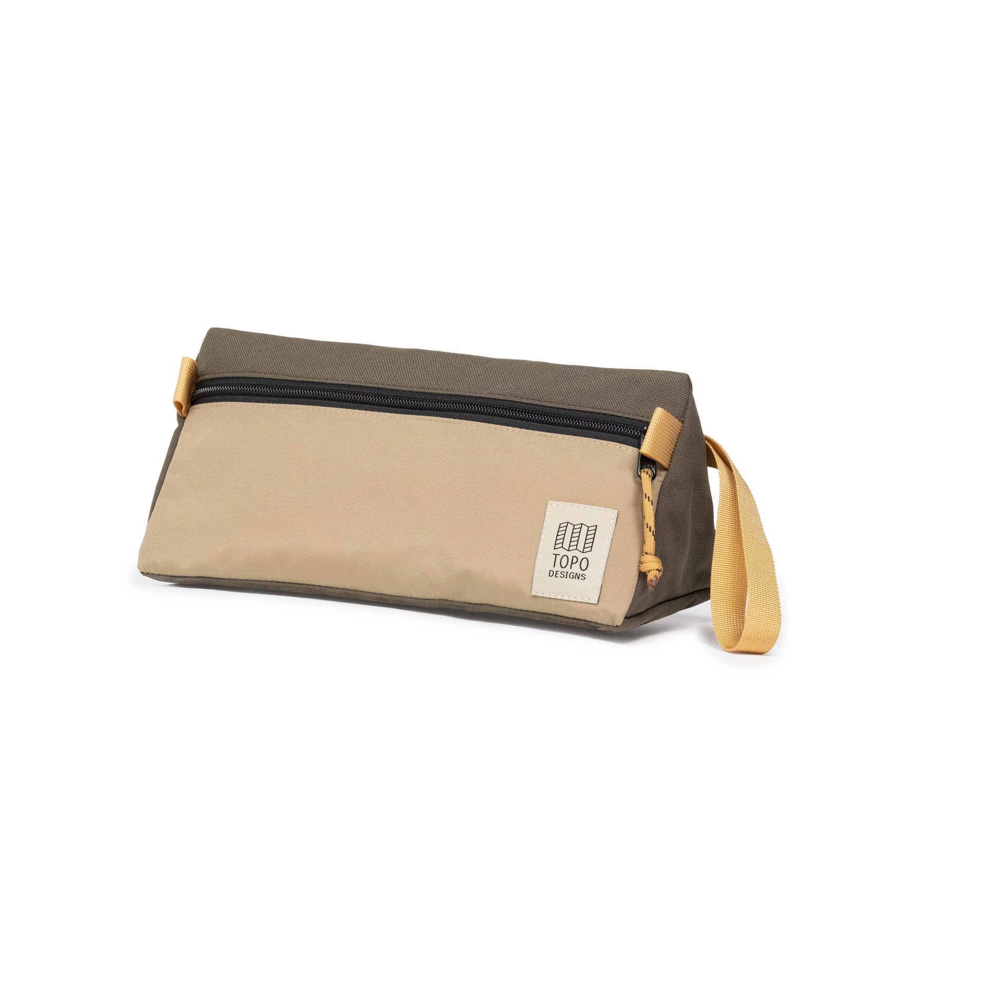 Front Quarter View of Topo Designs Dopp Kit in "Woodland / Elmwood"