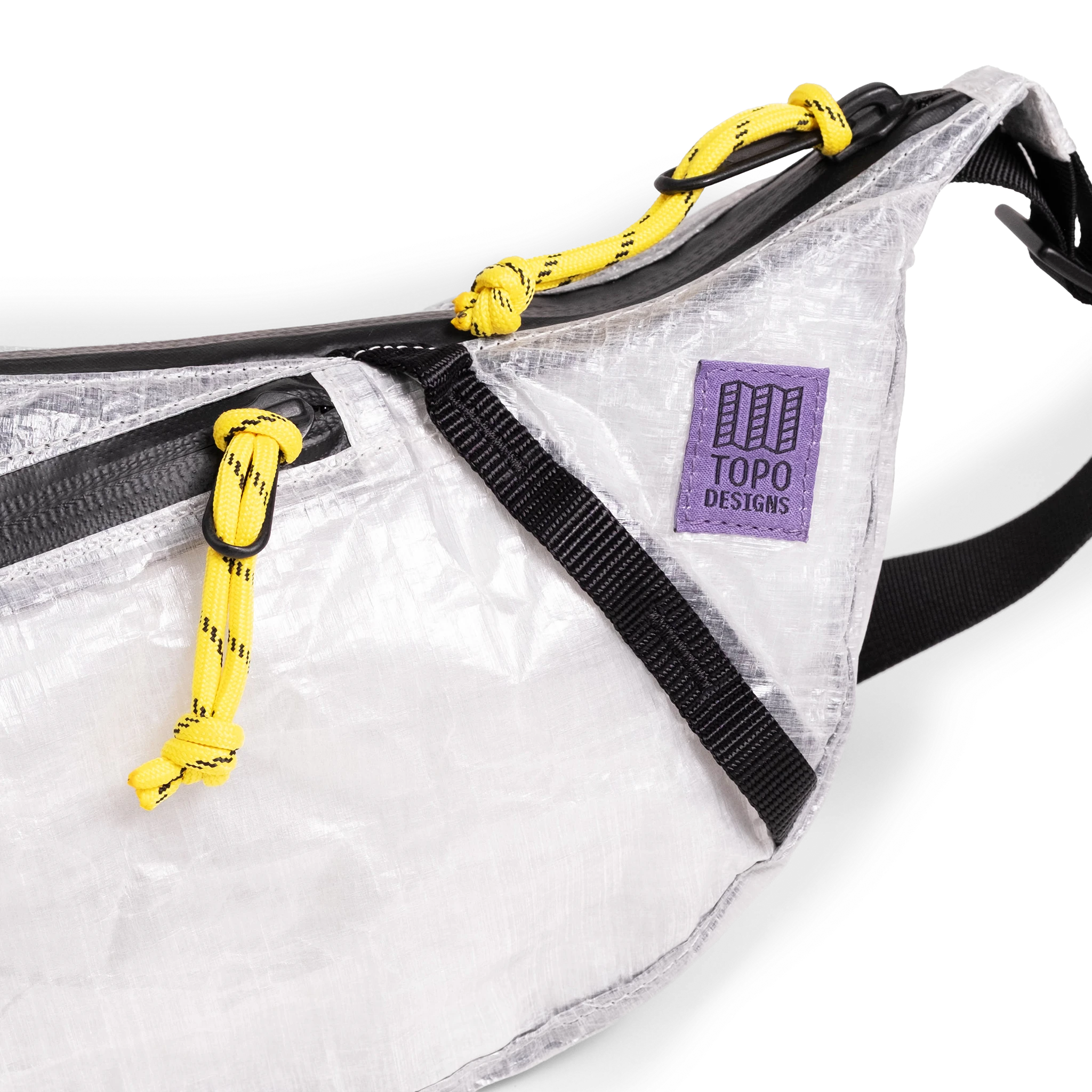 Front zipper detail image of Dyneema® Moonlight Crossbody in "White"