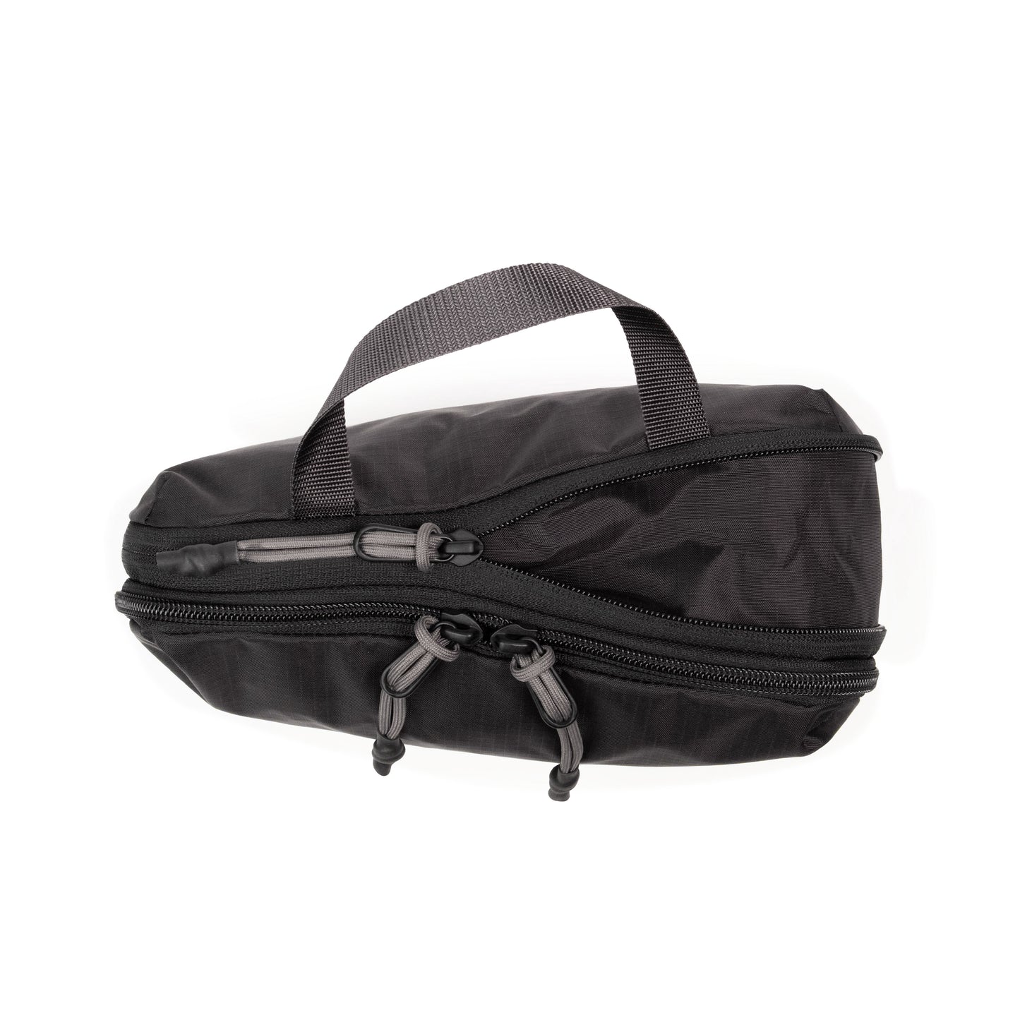 Top detail white background image of Topo Designs Global Compression Pack Bag Set in "Black / Black"