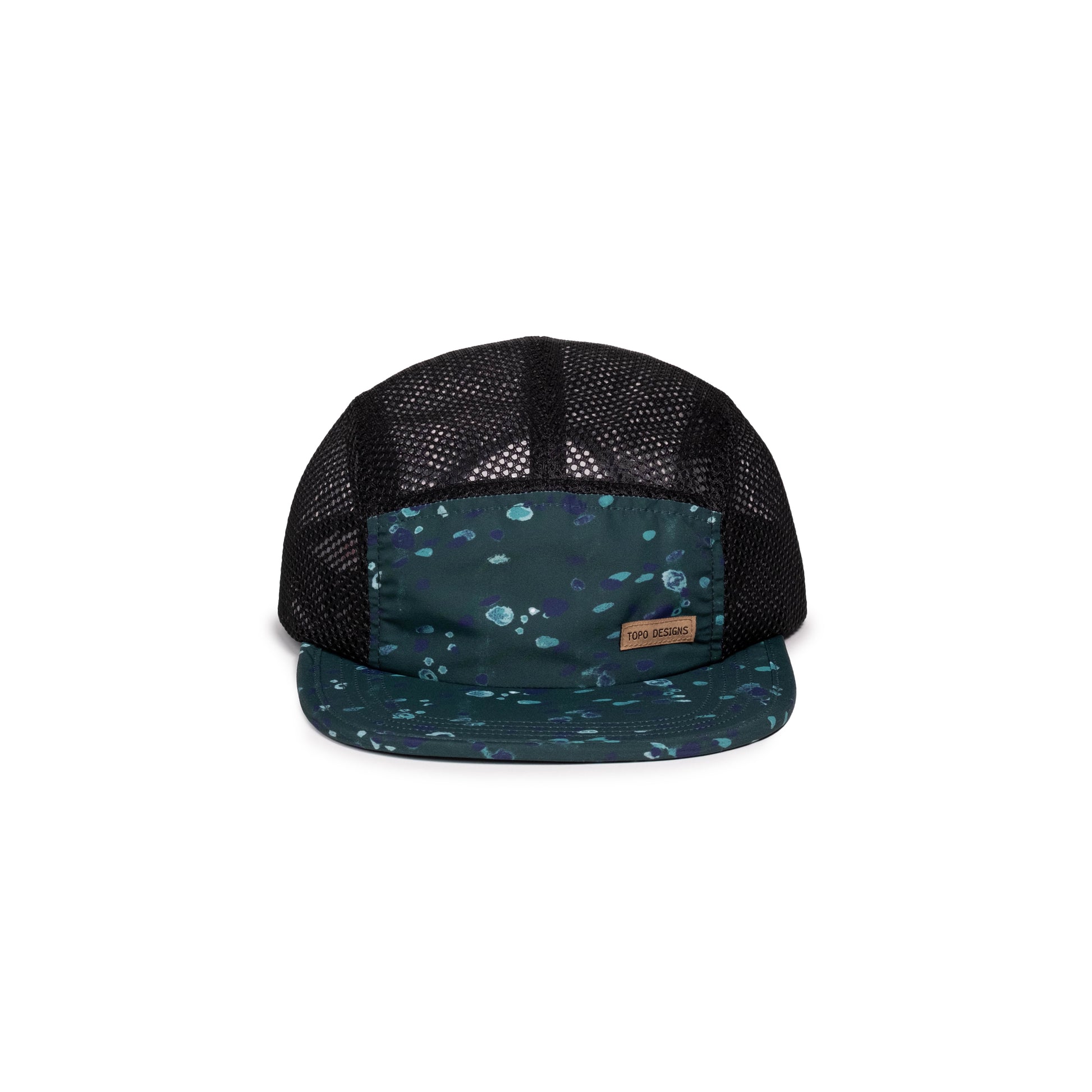 Front white background image of Topo Designs Global Hat in "Pine Riverbed"