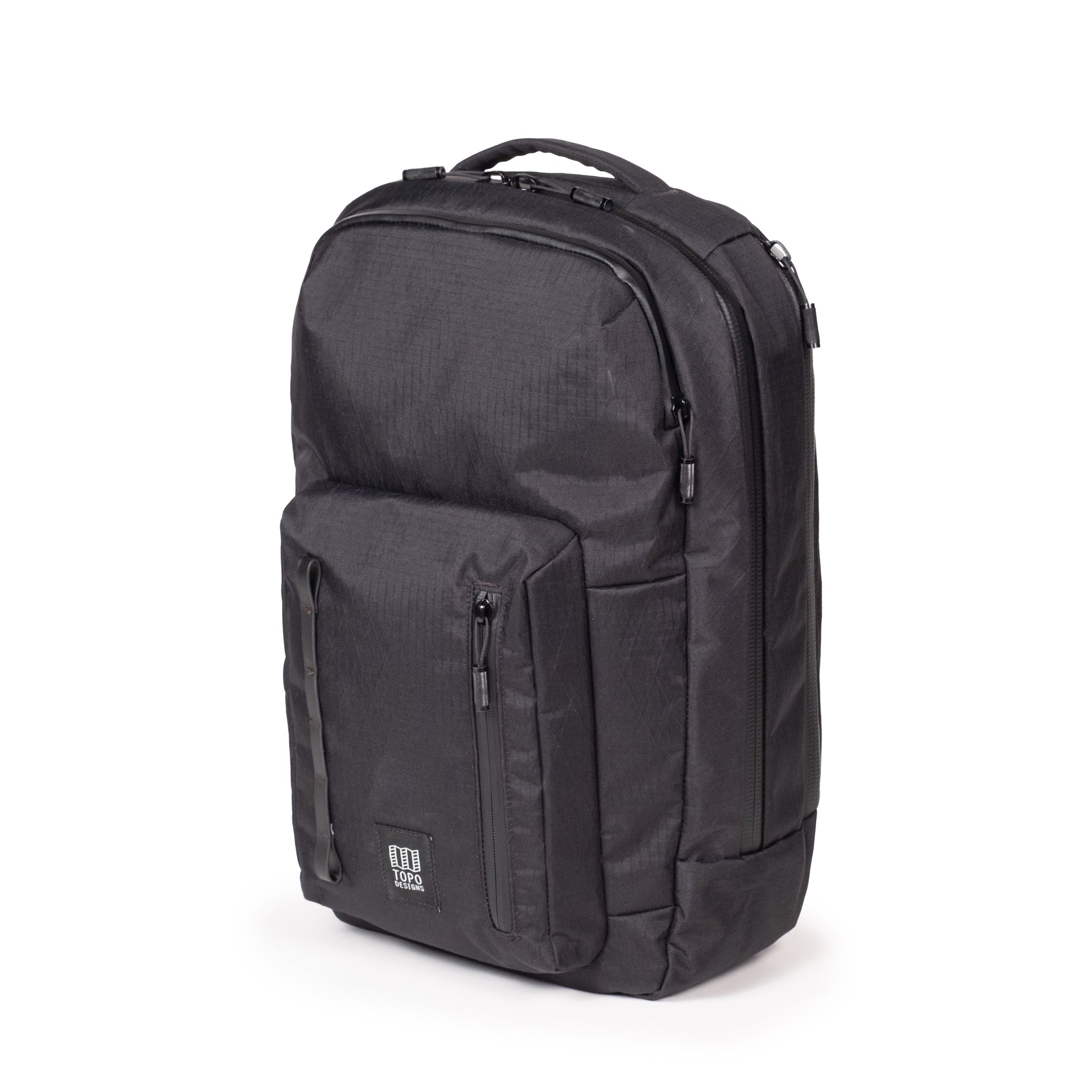 Front quarter shot of Topo Designs Global Pro Backpack in "Black"