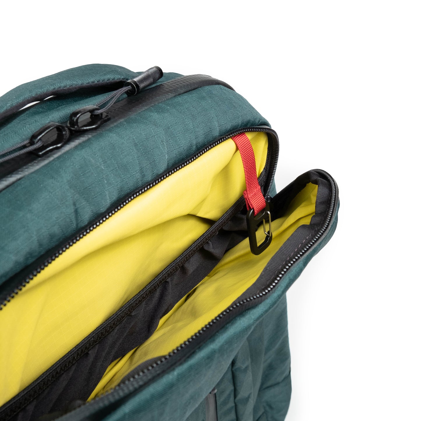 General shot of Topo Designs Global Pro Backpack showing detail shot of interior