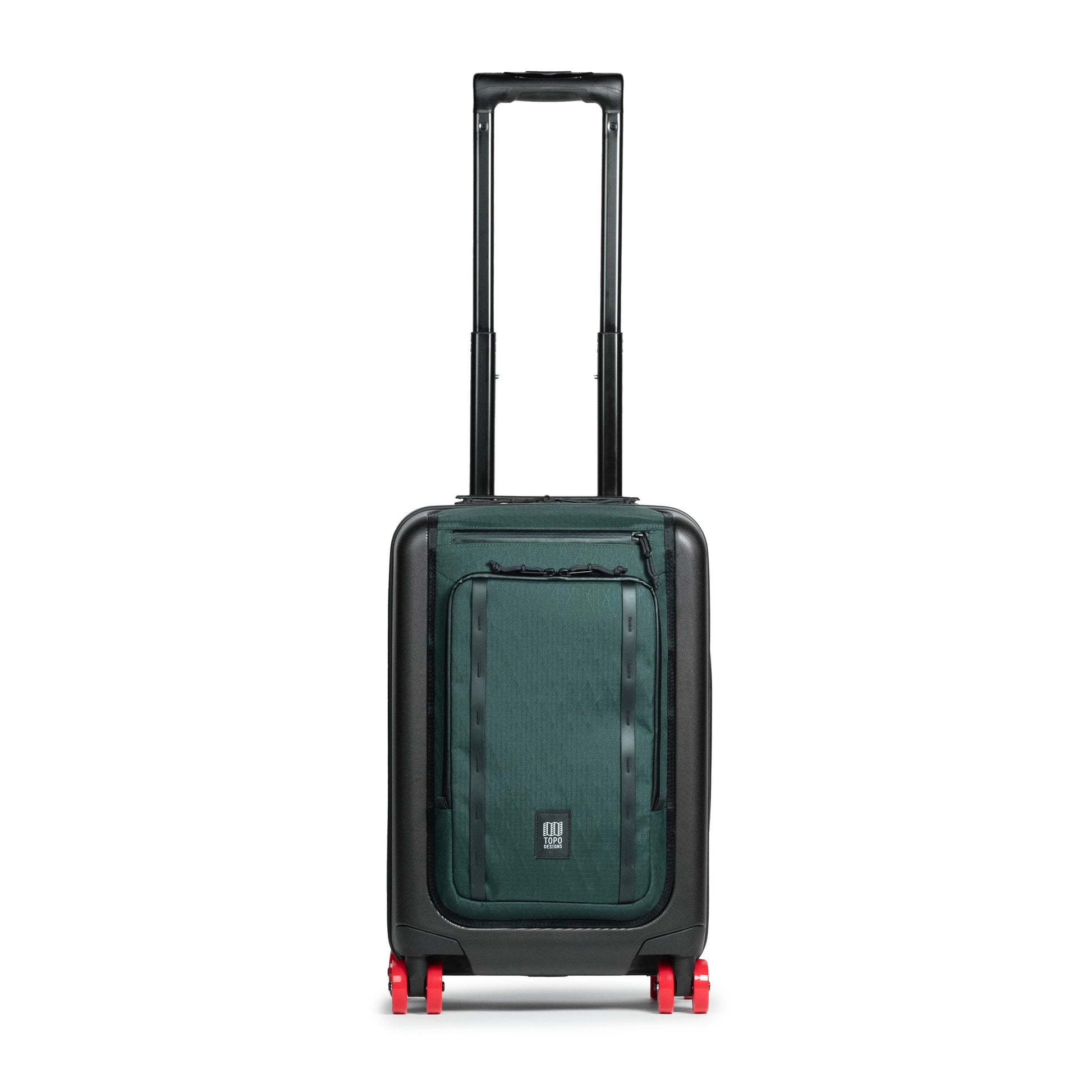 Front shot of Topo Designs Global Pro Travel Roller Bag in "Dark Pine"