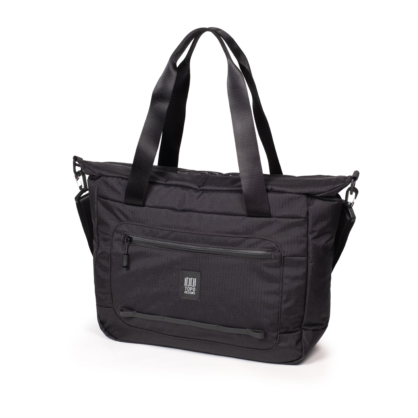Front quarter shot of Topo Designs Global Pro Travel Tote in "Black"
