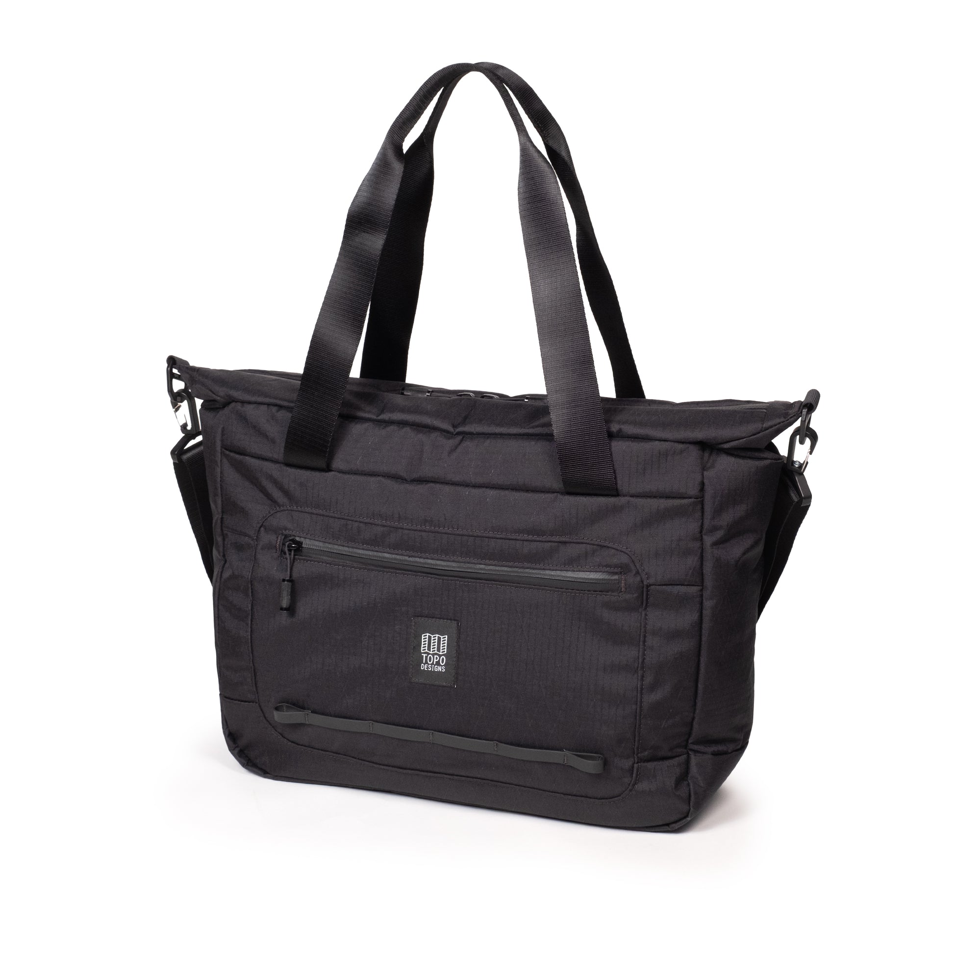 Front quarter shot of Topo Designs Global Pro Travel Tote in "Black"