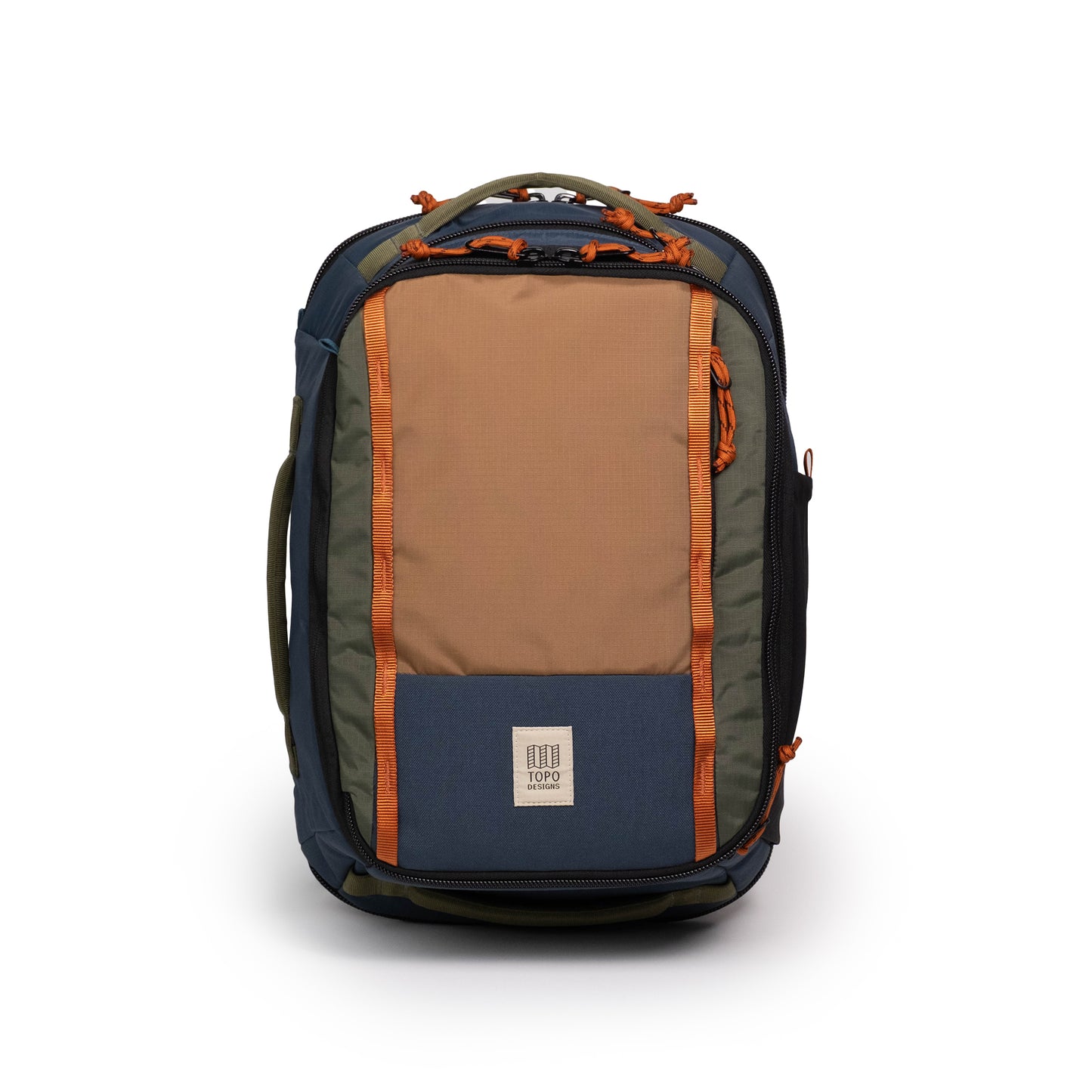 Front View of Topo Designs Global Travel Backpack  in "Olive / Dark Khaki"
