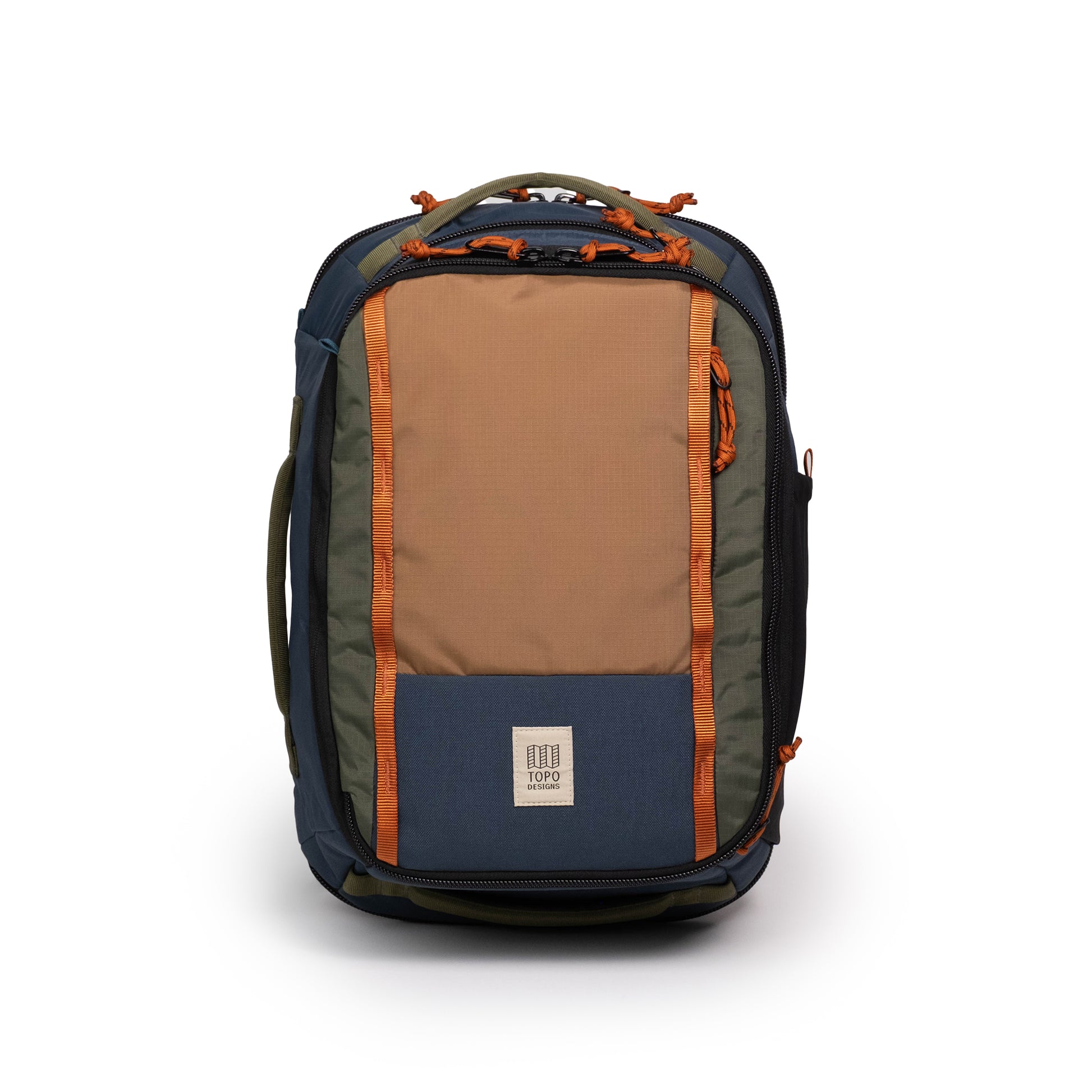 Front View of Topo Designs Global Travel Backpack  in "Olive / Dark Khaki"
