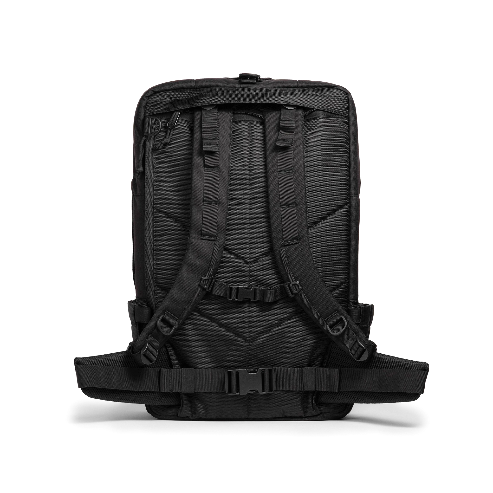 Back view of Topo Designs Global Travel Bag 40L in "Black / Black"
