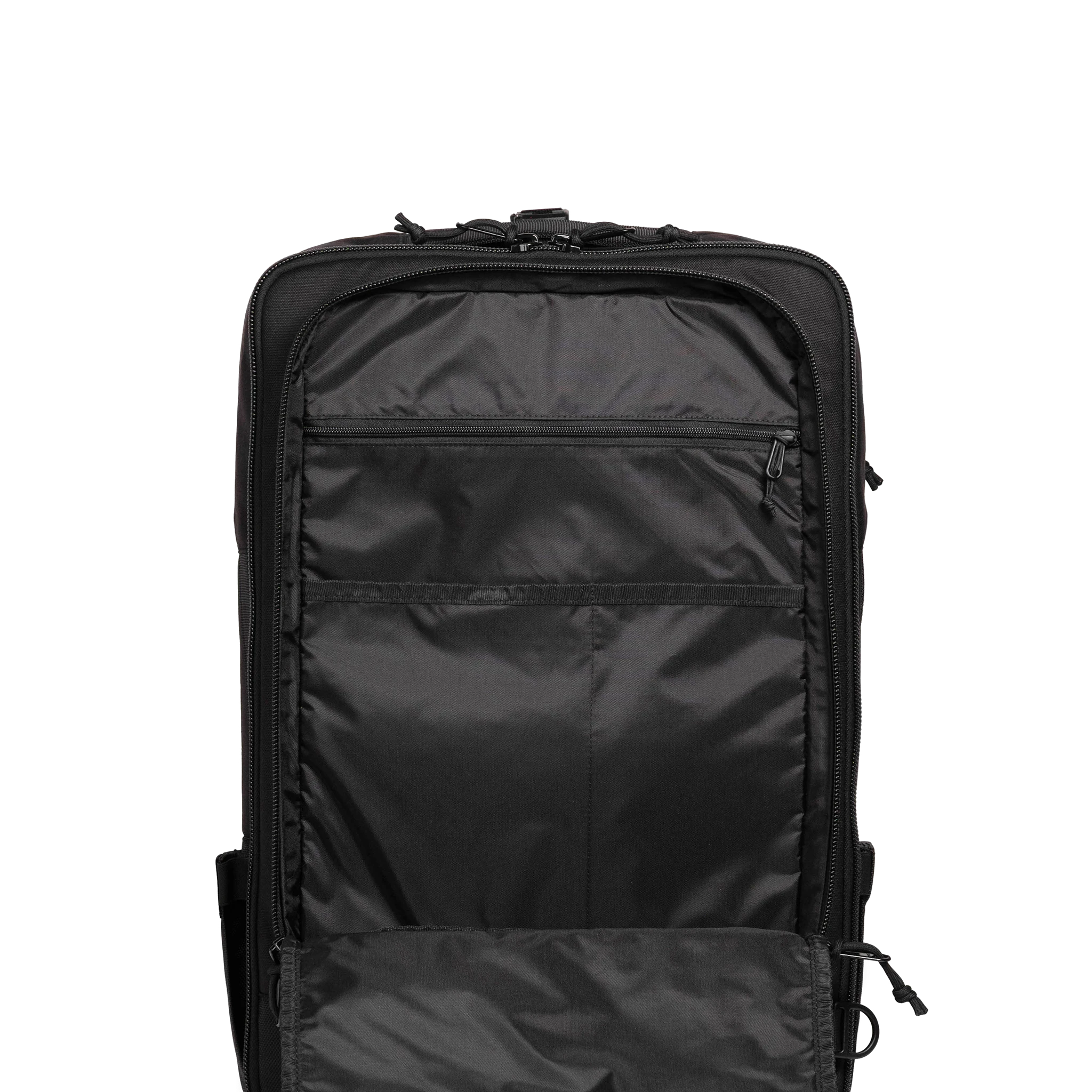General interior shot of Topo Designs Global Travel Bag 40L in "Black / Black"