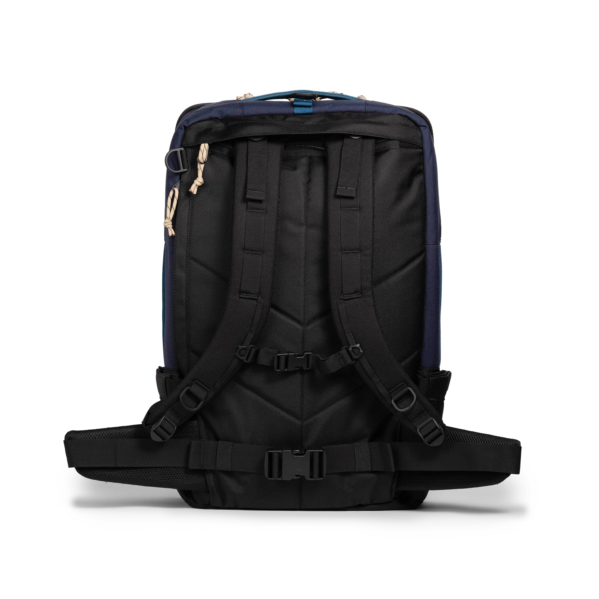 Back view of Topo Designs Global Travel Bag 40L in "Navy / Sahara"