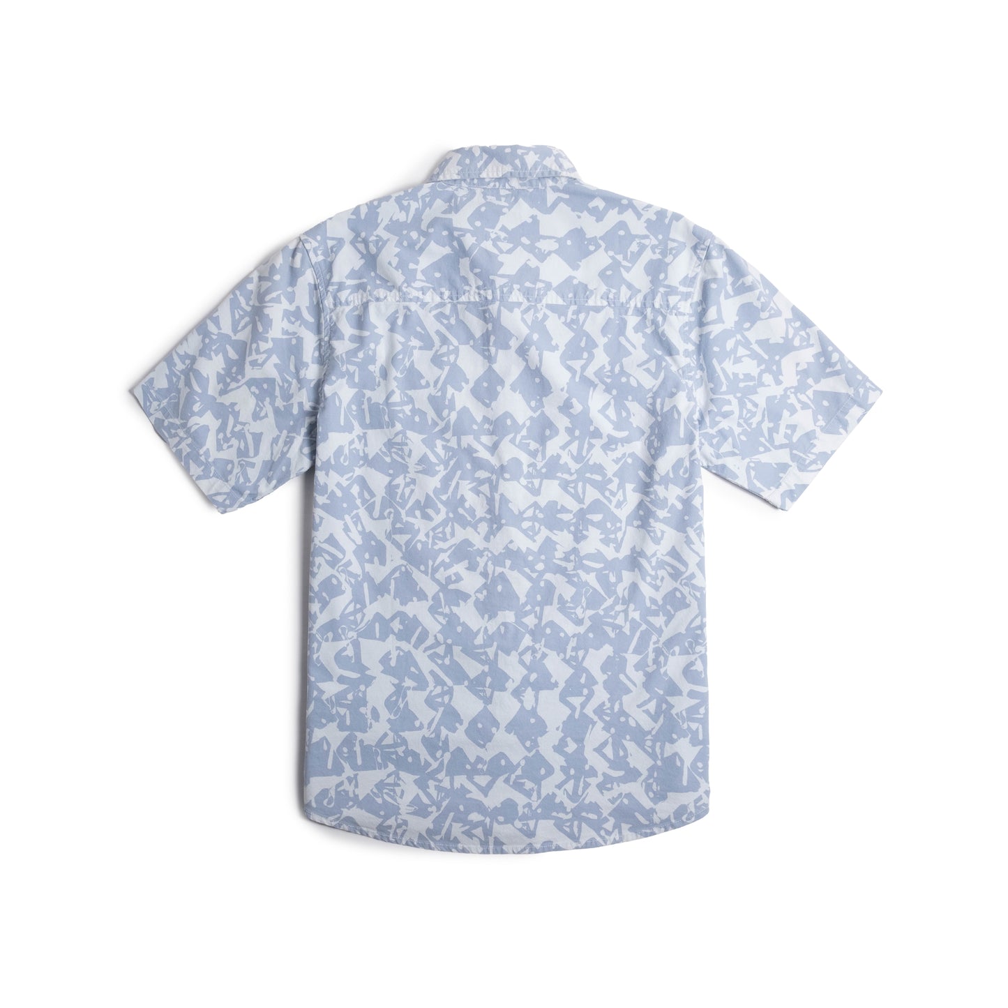 BacView of Topo Designs Dirt Desert Shirt Ss - Men's in "Blue Breeze Geo" 