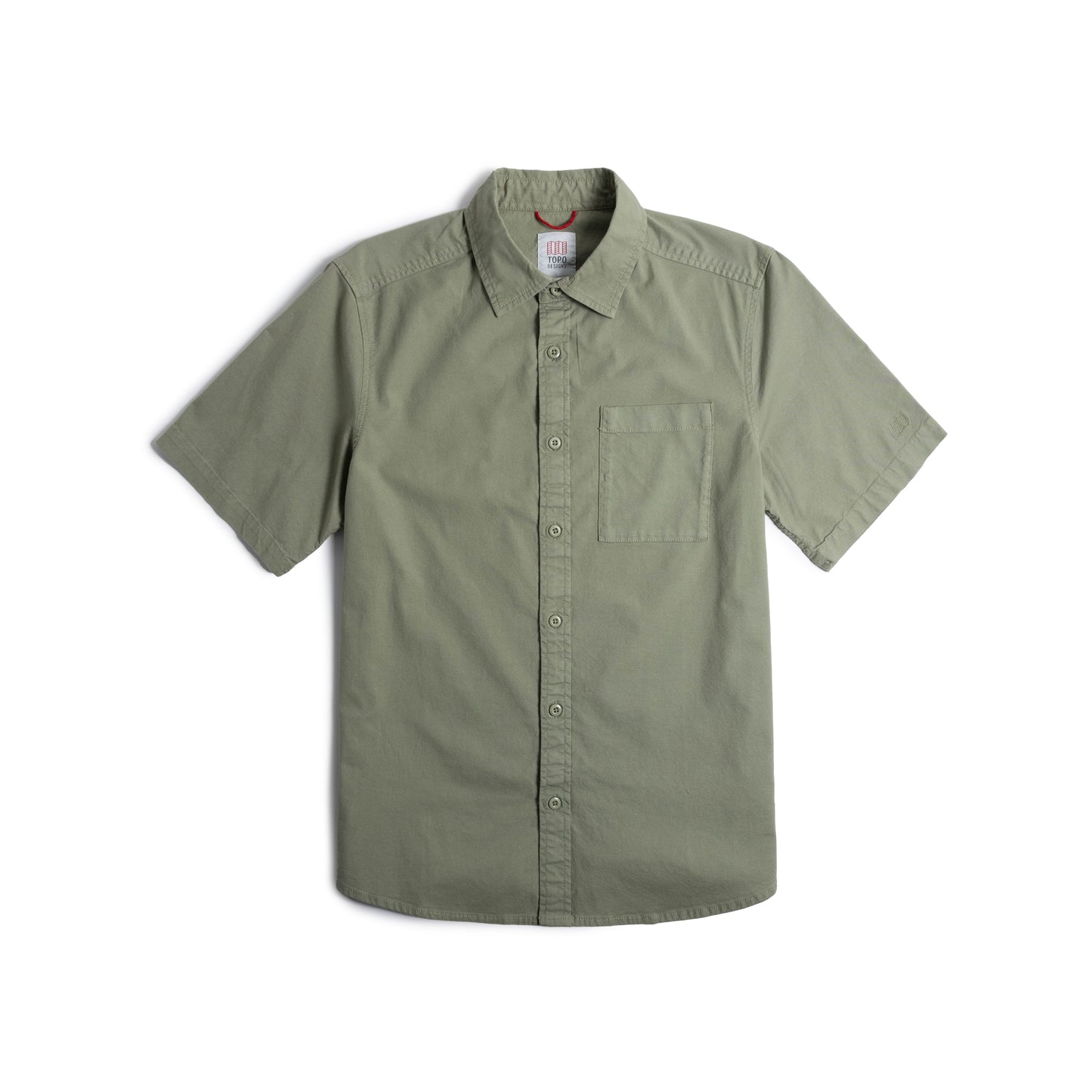 Front View of Topo Designs Dirt Desert Shirt Ss - Men's in "Oil Green"
