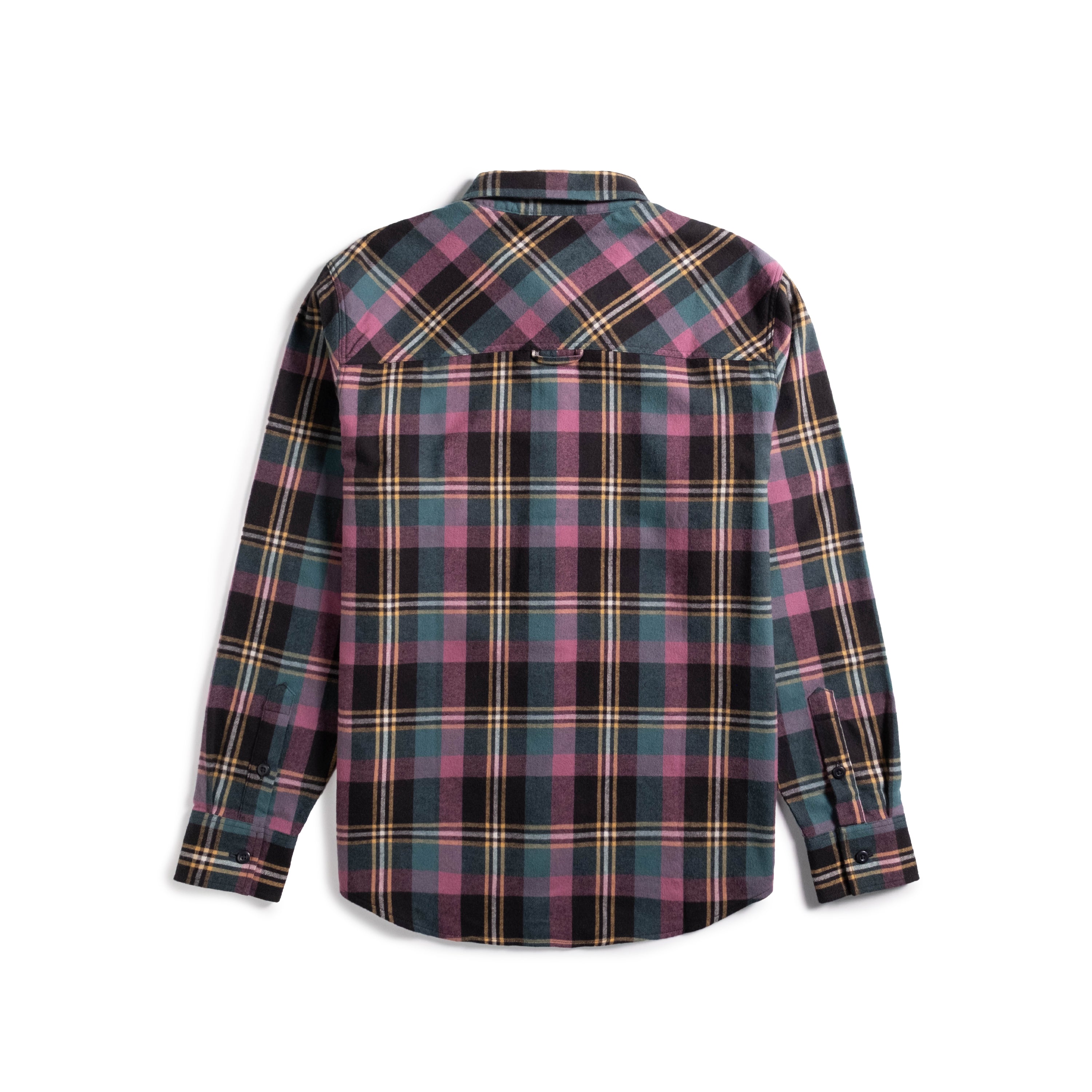 Back shot of Topo Designs Mountain Shirt Lightweight - Men's in "Black / Goldenrod Multi"
