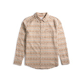 Front shot of Topo Designs Mountain Shirt Lightweight - Men's in "Bone White Sunset Stripe"