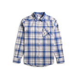 Front shot of Topo Designs Mountain Shirt Lightweight - Men's in "French Blue / Bone White Multi"