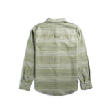 Back shot of Topo Designs Mountain Shirt Lightweight - Men's in "Oil Green Horizontal Stripe"