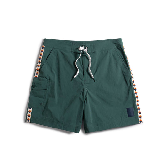 Front white background flat lay image of Topo Designs Mountain Wave Short - Men's in "Evergreen"