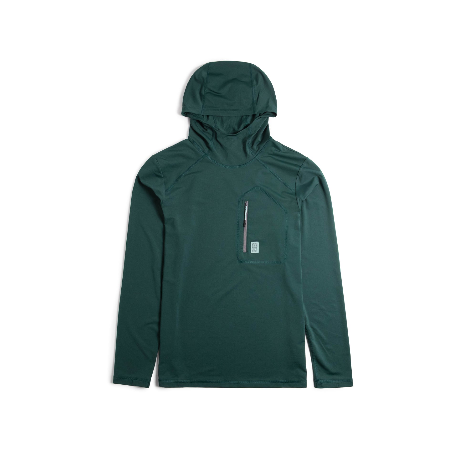 Front View of Topo Designs Sun Hoodie - Men's in "Dark Pine"